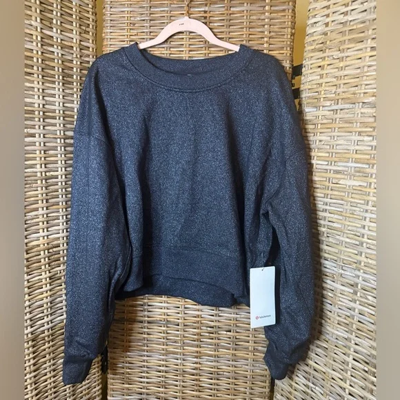 #222 NWT Lululemon Perfectly Oversized Cropped Crew *Sparkle Black Sz 12 (Rare) - Picture 5 of 9